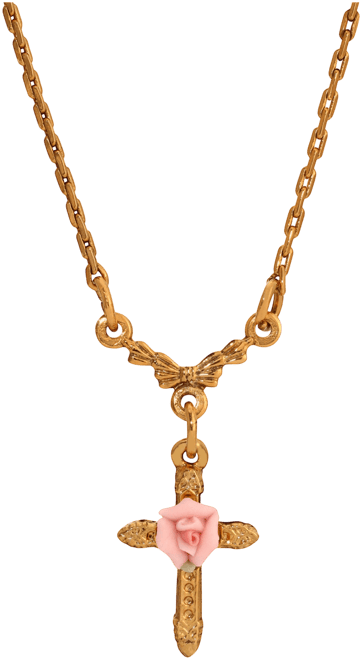 Pink Porcelain Rose Cross Necklace
