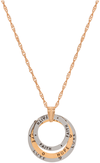 Two-Tone Love Hope Faith Tri Ring Necklace