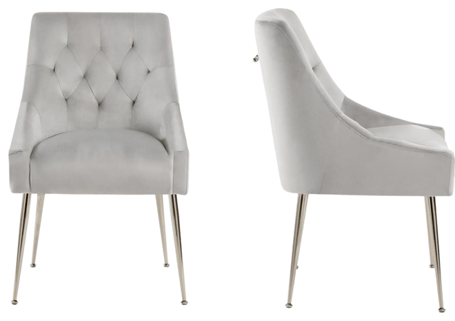 Modern Velvet Upholstered Dining Chairs Set of 2, Mid Century Side Chairs with 5.12” Cushions and Back Pull Rod for Kitchen, Living Room