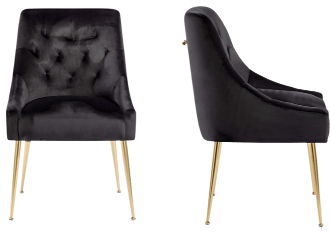 Modern Velvet Upholstered Dining Chairs Set of 2, Mid Century Side Chairs with 5.12” Cushions and Back Pull Rod for Kitchen, Living Room