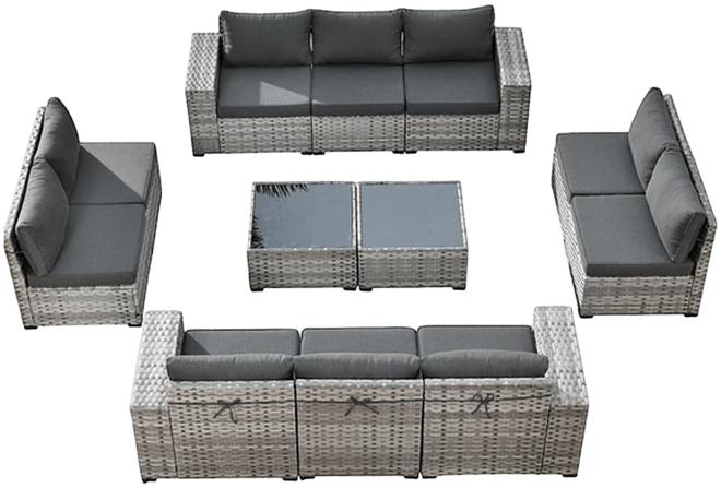 Patio Furniture Set,12 Pieces Outdoor Sectional Sofa Couch Set,Patio Conversation Set with Modular Wicker Deep Seat Chairs,Comfy Cushions,Side T