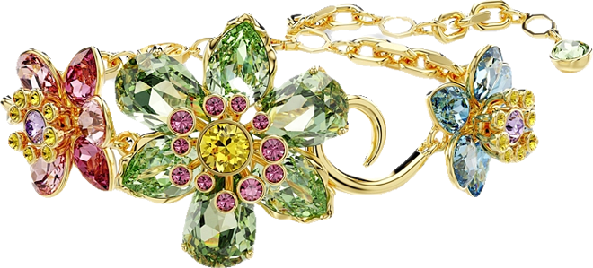 Idyllia Mixed Cuts Flower Multicolored Gold-Tone Plated Bracelet