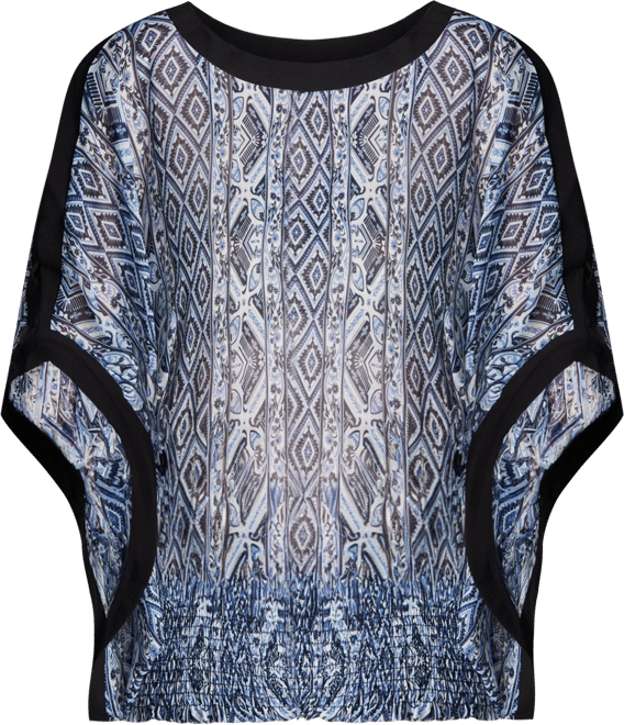 NY Collection Womens Long Sleeve Chiffon Poncho Top