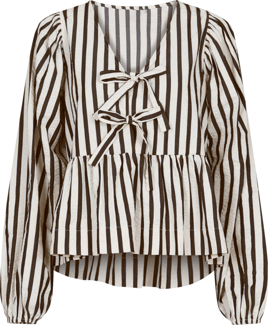 NVLT Womens Long Sleeve Striped Tie Front Top