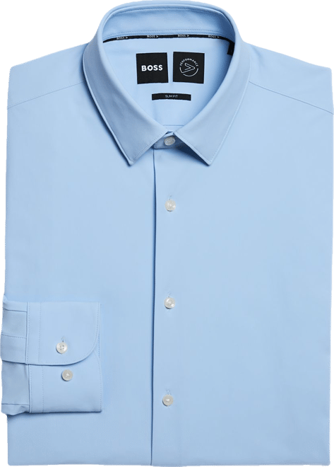 Boss Men's Hank Slim Fit Performance Dress Shirt - Blue - Size 16.5R - Light Pastel Blue
