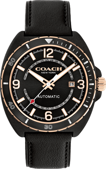COACH Men's Charter Automatic Black Leather Strap Watch 44.5mm