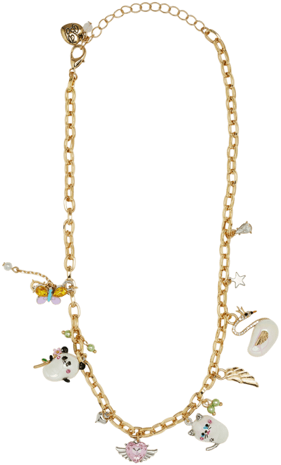 Faux Stone Pearl Critters Charm Bib Necklace