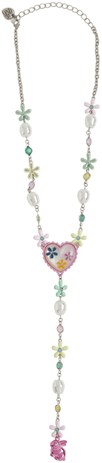 Faux Stone Spring Floral Heart Y Necklace
