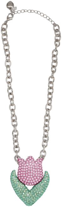 Faux Stone Spring Tulip Pendant Statement Necklace