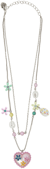 Faux Stone Spring Floral Heart Layered Necklace