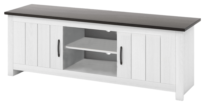 Farmhouse Tv Stand for TVs up to 65'' Media Console Center w/ Doors Cubbies Dark Brown