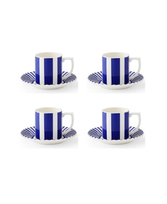 Blue Italian Steccato Espresso Cup and Saucer, Set of 4
