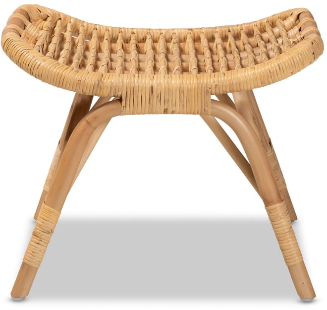 20.5" Natural Rattan Bernardo Modern Bohemian Ottoman
