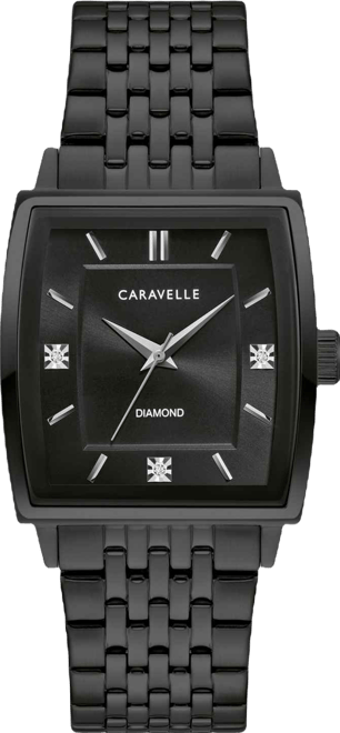 Men's Classic Diamond Accent Black-Tone Stainless Steel Bracelet Watch 33mm