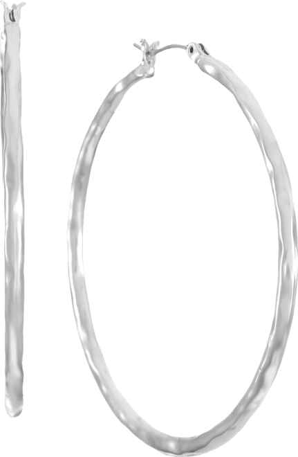 Silver-Tone Medium Hammered Hoop Earrings, 1.38", Exclusively at Macy's