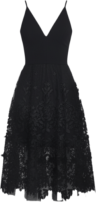 Darleen Deep-v Floral-Applique Dress