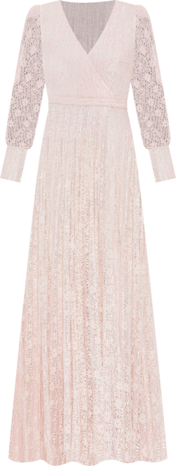 Mac Duggal Women's Beaded Lace Long Sleeve Wrap Over Gown