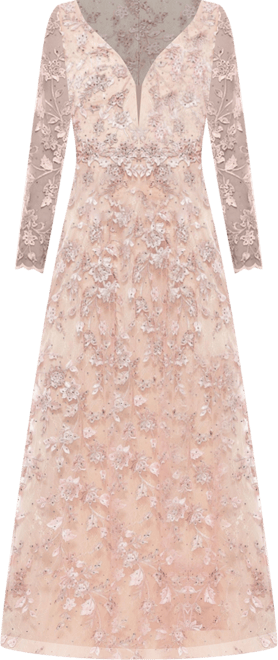【Mac Duggal】Floral Applique Illusion Gown 関税送料込 Mac Duggal Women's Floral Applique Long Sleeve Illusion Gown
