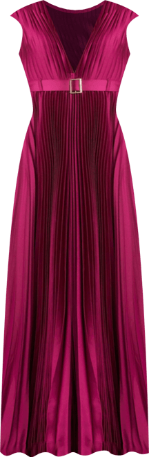 Women's Ieena Pleated Plunge Neck Belted Satin Gown