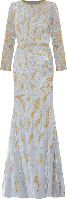 Women's Beaded Long Sleeve Evening Gown