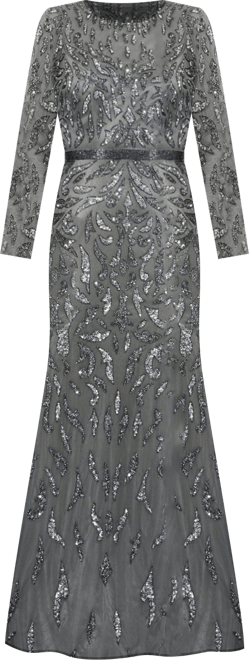 Women's Beaded Long Sleeve Evening Gown