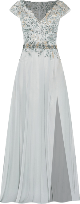 Women's Embellished Cap Sleeve Bodice Flowy Gown