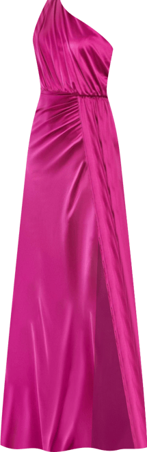 Women's Gathered One Shoulder Satin Faux Wrap Gown