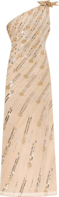 Women's Embellished Floral Detail One Shoulder Gown