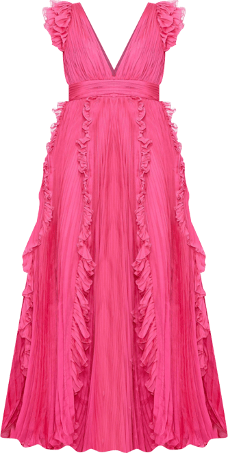 Mac Duggal Women's Pleated Ruffle Cap Sleeve Flowy A Line