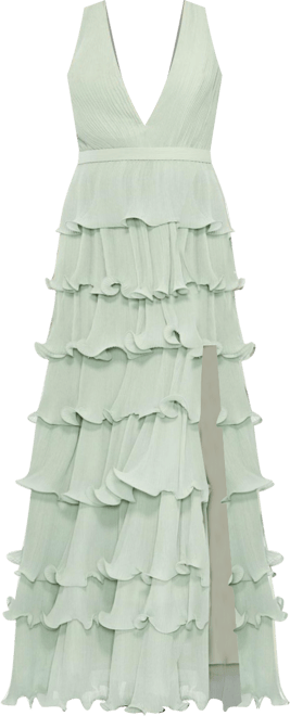 Women's Sleeveless Ruffle Tiered V Neck Gown