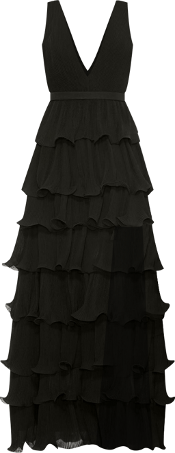 Women's Sleeveless Ruffle Tiered V Neck Gown