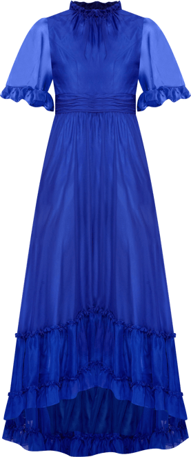 Women's Ruffled High Neck Flutter Sleeve High Low Hem Gown