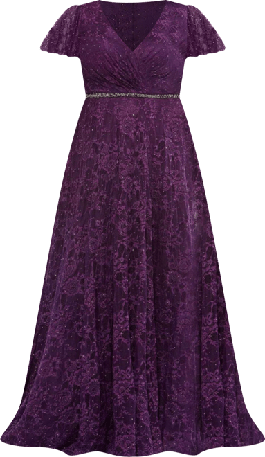 Women's Plus Size Embellished Flutter Sleeve Evening Gown