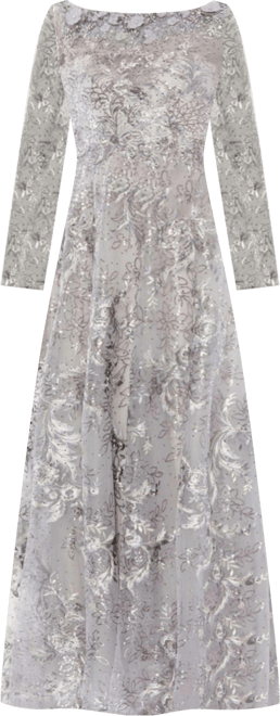 【Mac Duggal】フローラルイリュージョンAラインガウン Green Embellished Wrap Over Illusion Long Sleeve A Line Gown