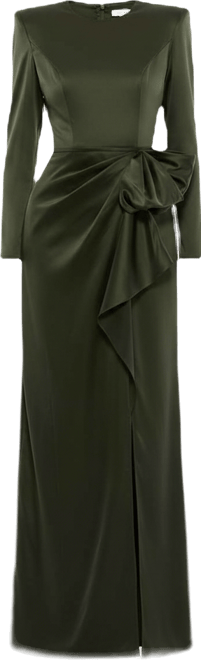 Women's Long Sleeve Structured Bow Draped Gown