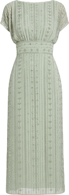 Women's Beaded Cap Sleeve Column Midi Dress