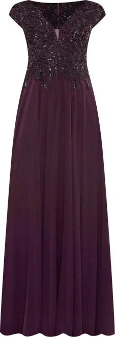 Women's Appliqued Cap Sleeve Bodice Flowy Gown