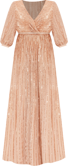 Mac Duggal Women's Sequined Wrap Over 3/4 Sleeve Gown - Macy's