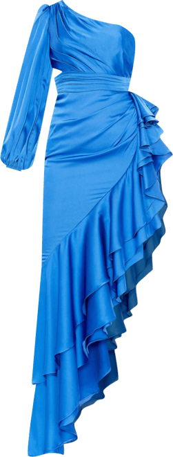 Mac Duggal Women's One Sleeve Cut Out Asymmetrical Ruffled