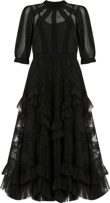 Women's High Neck Puff Sleeve Ruffle Tiered Dress