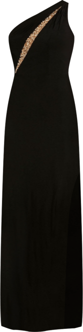 Women's One Shoulder Gown with Sheer Embellished Cut Out