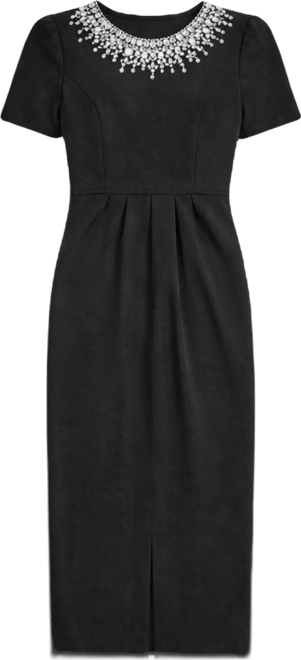 Women's Rhinestone Neckline Column Dress