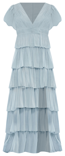 Women's Flutter Sleeve Ruffle Tiered Gown