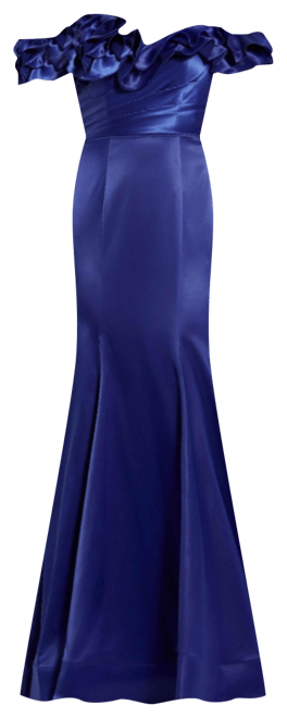 Mac Duggal Women's Satin Ruffle Off the Shoulder Mermaid