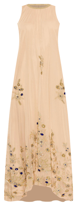Mac Duggal Women's High Neck Floral Embellished Trapeze Gown