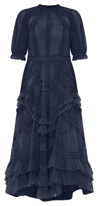 Women's High Neck Puff Sleeve Ruffle Tiered Dress