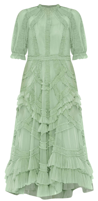 Women's High Neck Puff Sleeve Ruffle Tiered Dress