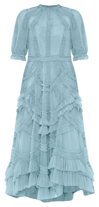 Women's High Neck Puff Sleeve Ruffle Tiered Dress