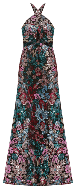 MAC DUGGAL クロスバック ガウン Sequined & Criss-Cross Mac Duggal Criss Cross Halter Sleeveless Cut Out Embellished