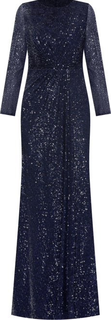 Women's Sequined Long Sleeve Side Knot Gown